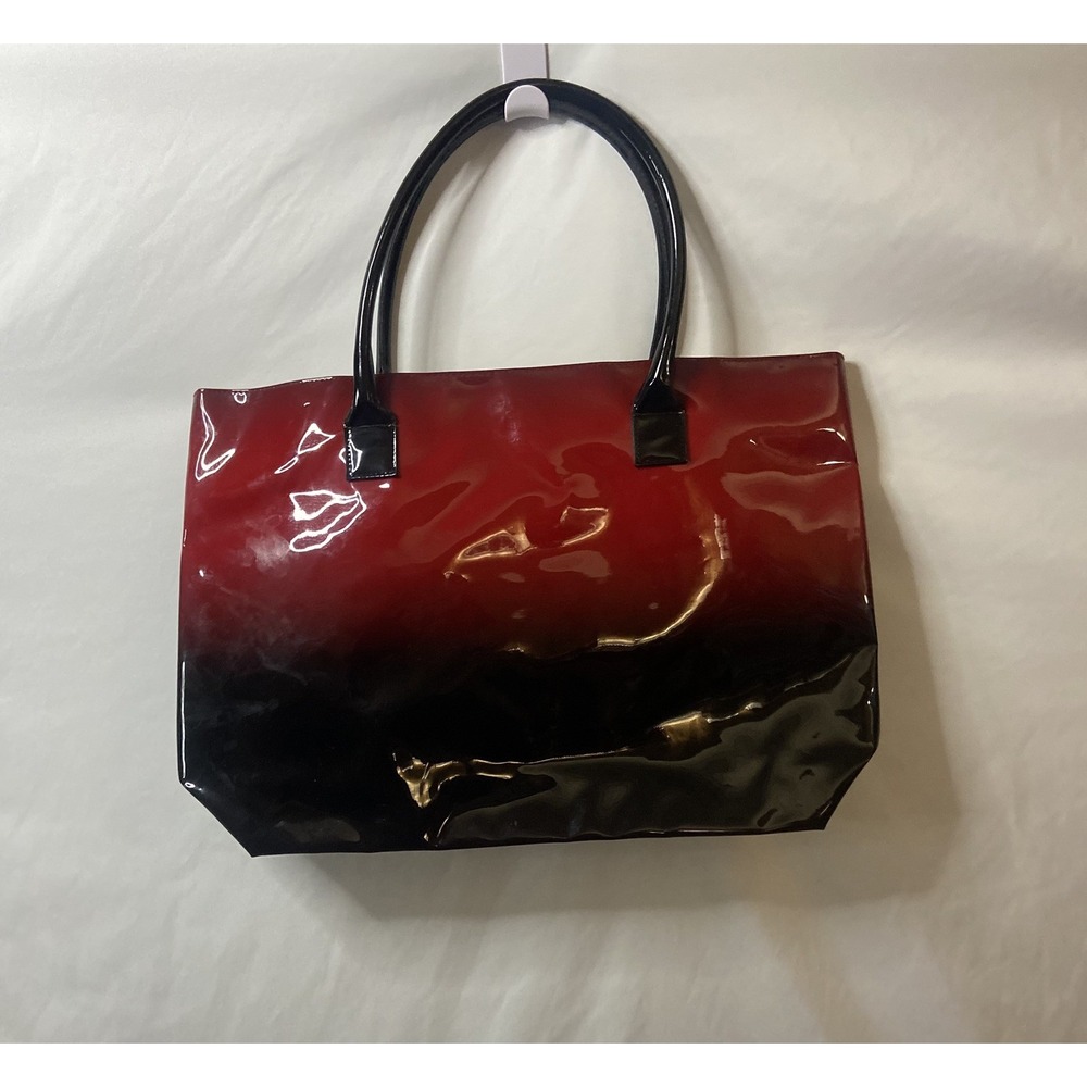 Elizabeth‎ Arden glossy red and black patent faux leather tote bag - Picture 2 of 12